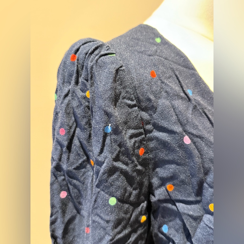 Navy Polka Dot V-Neck Long Sleeve Dress - Picture 10 of 10